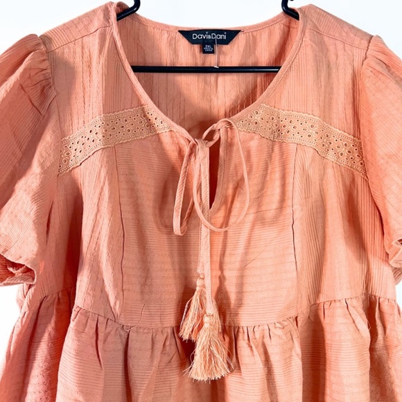 Oversized Baby Doll Coral Short Sleeve Tiered Top Size 2X - Picture 2 of 9
